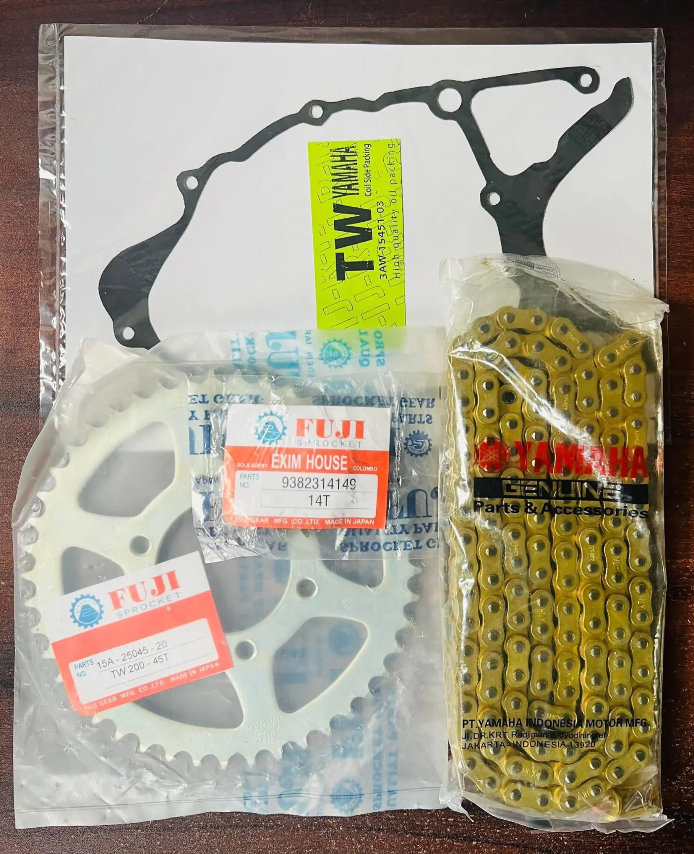 Yamaha service parts prepared for a motorcycle repair